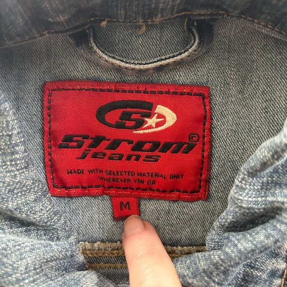Strom Jeans Denim Jacket Distressed Collared Button Petite M - READ - Picture 3 of 8